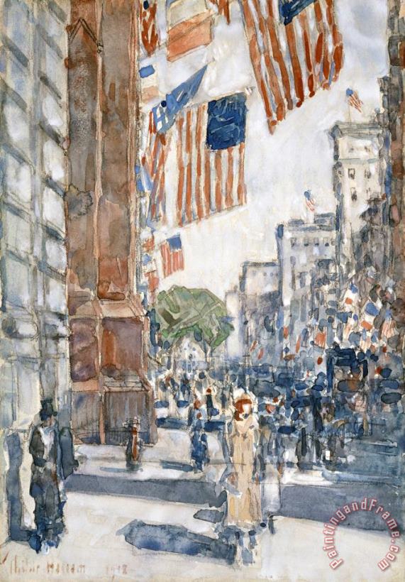 Childe Hassam Flags, Fifth Avenue Art Painting