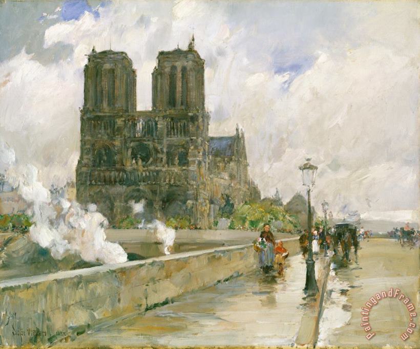 Notre Dame Cathedral - Paris painting - Childe Hassam Notre Dame Cathedral - Paris Art Print