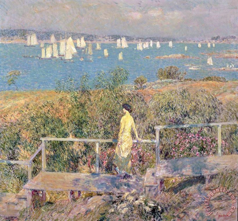Yachts in Gloucester Harbor painting - Childe Hassam Yachts in Gloucester Harbor Art Print