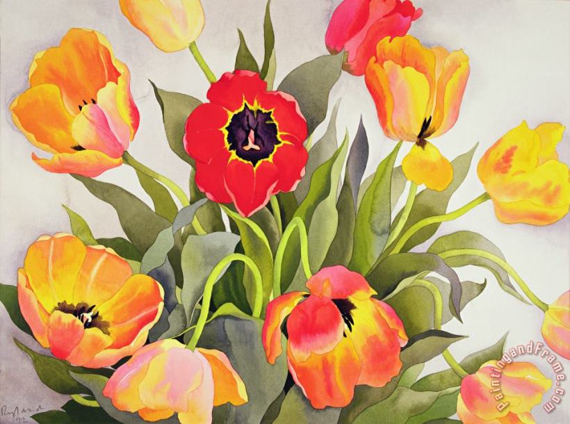 Orange And Red Tulips painting - Christopher Ryland Orange And Red Tulips Art Print