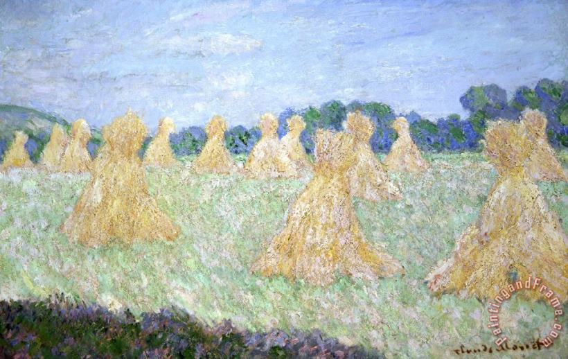 Haystacks The young Ladies of Giverny Sun Effect painting - Claude Monet Haystacks The young Ladies of Giverny Sun Effect Art Print