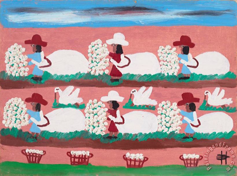 Picking Cotton, 1973 painting - Clementine Hunter Picking Cotton, 1973 Art Print