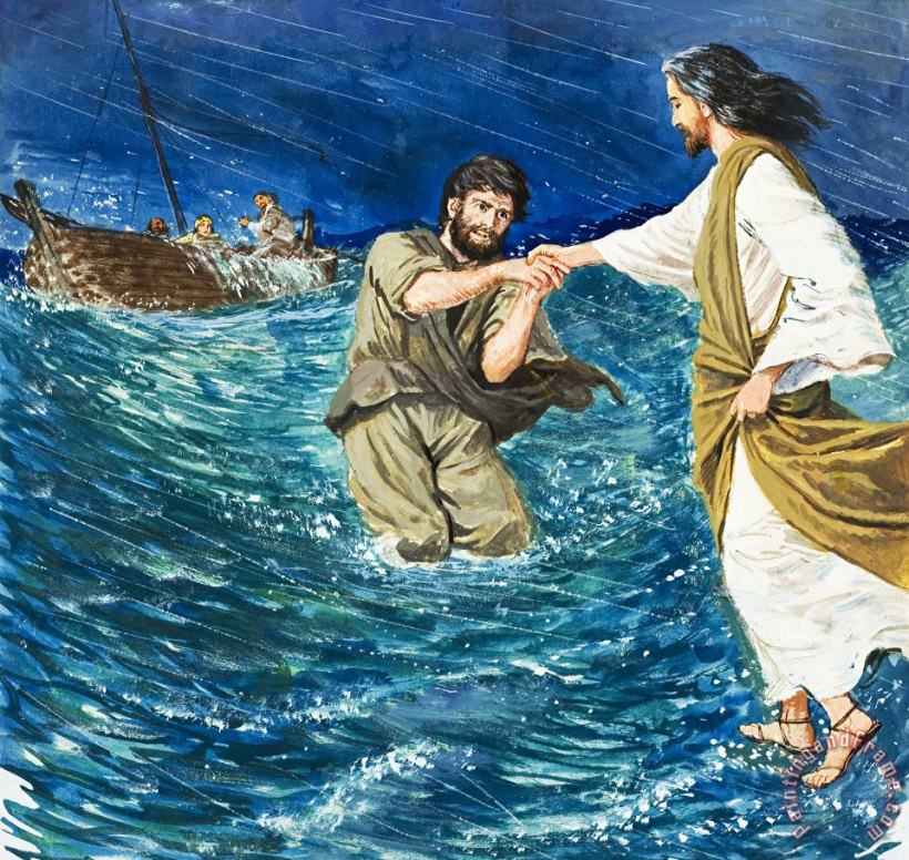 The Miracles of Jesus Walking on Water painting - Clive Uptton The Miracles of Jesus Walking on Water Art Print