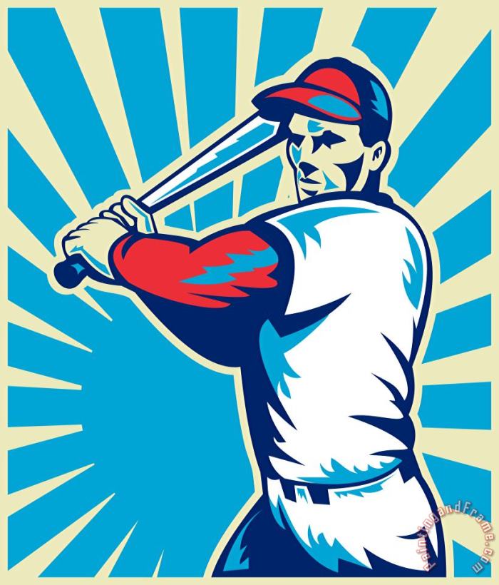 Collection 10 Baseball Player Batting Retro Art Print