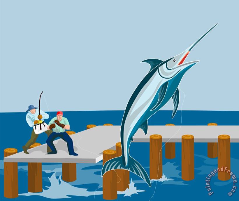 Collection 10 Blue Marlin Fish Jumping Retro Art Print