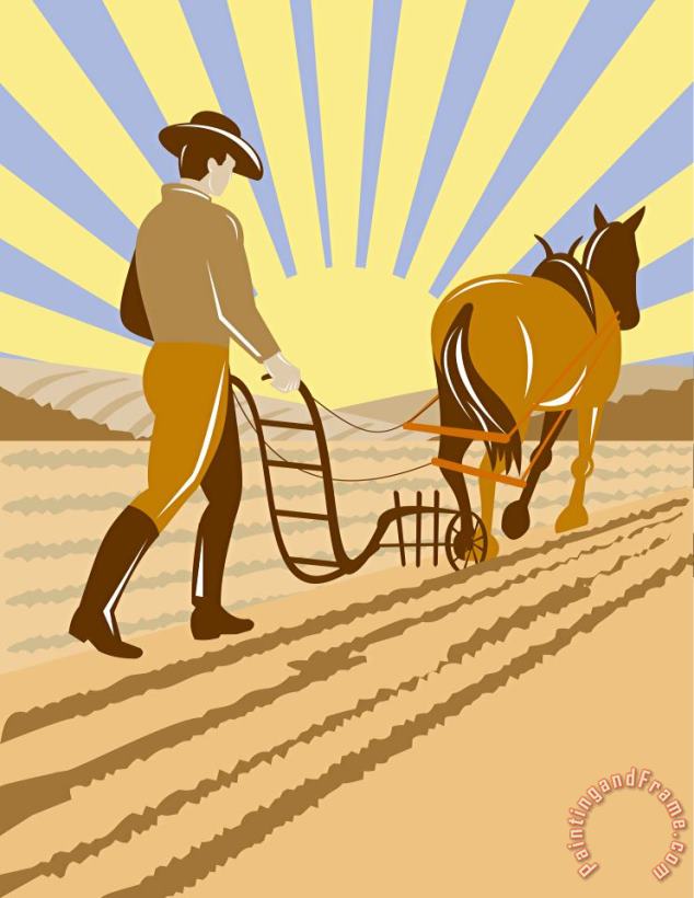 Farmer and Horse plowing painting - Collection 10 Farmer and Horse plowing Art Print