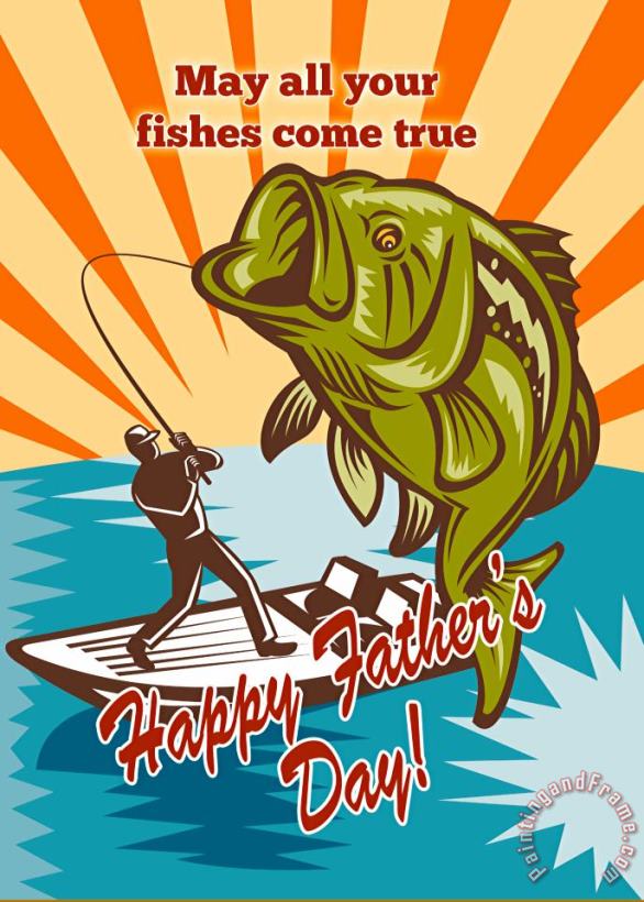Collection 10 Fly Fisherman on boat catching largemouth bass Art Print