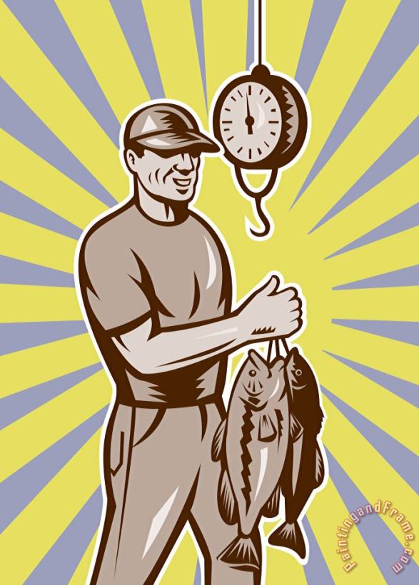 Collection 10 Fly Fisherman weighing in fish catch Art Painting