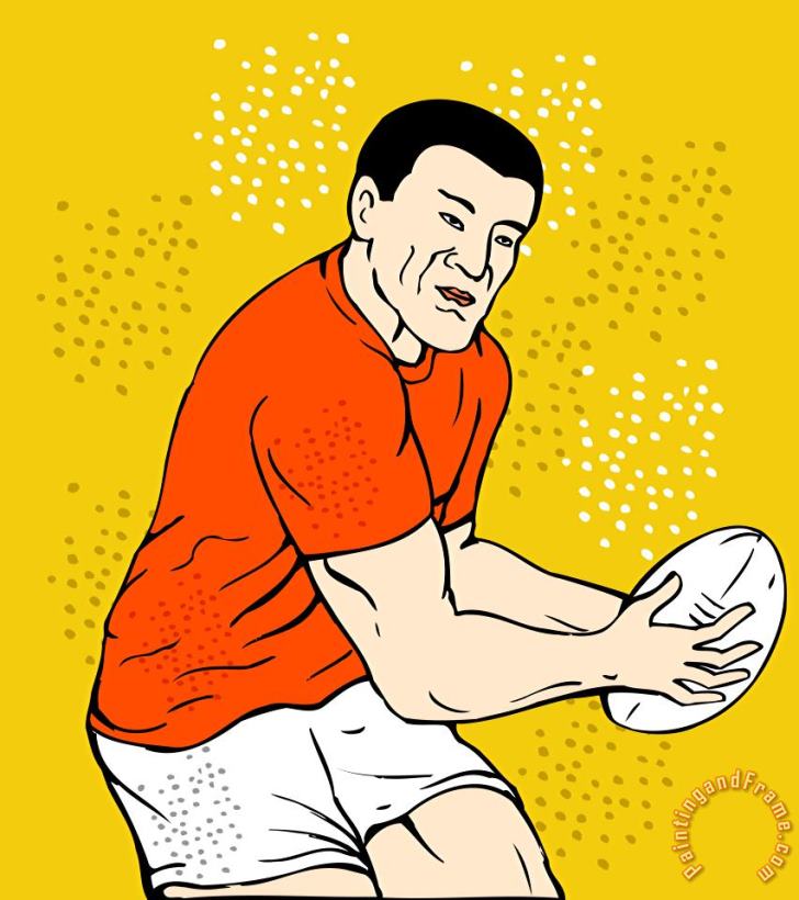 Japanese Rugby Player Passing Ball painting - Collection 10 Japanese Rugby Player Passing Ball Art Print