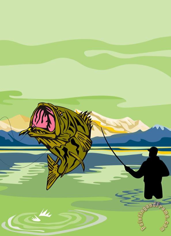 Largemouth Bass Fish jumping painting - Collection 10 Largemouth Bass Fish jumping Art Print