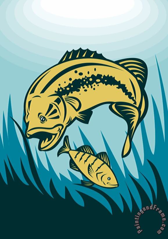Largemouth Bass Preying On Perch Fish painting - Collection 10 Largemouth Bass Preying On Perch Fish Art Print