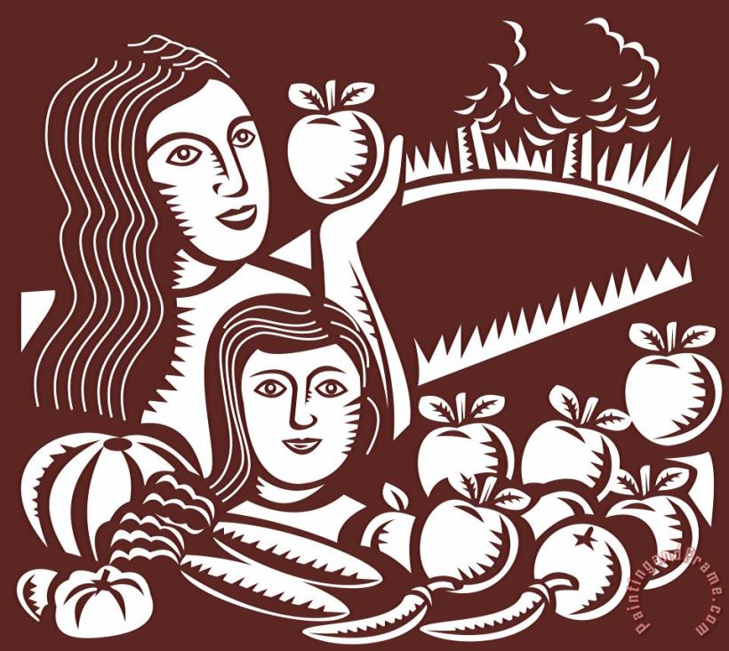 Collection 10 Mother Child Holding An Apple Art Print