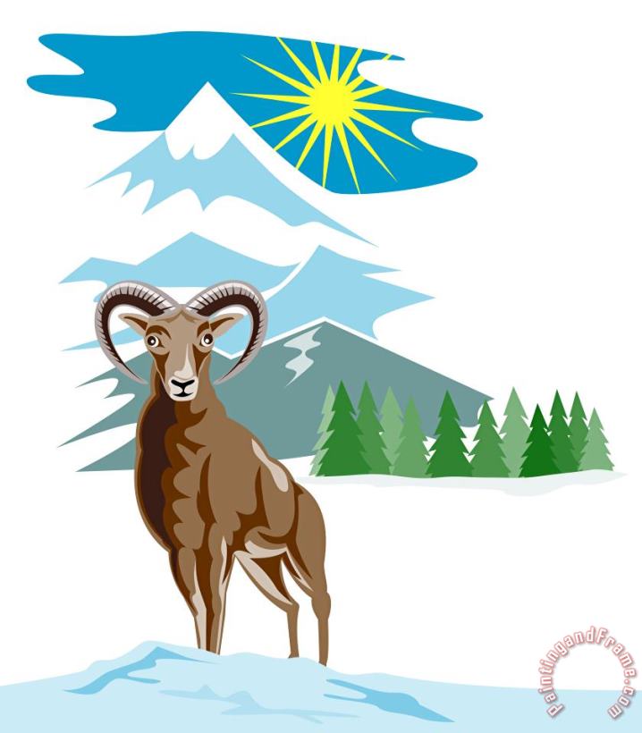 Mouflon Sheep Mountain Goat painting - Collection 10 Mouflon Sheep Mountain Goat Art Print