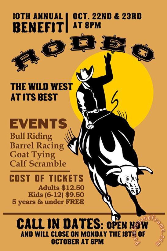 Rodeo Cowboy Riding Bull Poster painting - Collection 10 Rodeo Cowboy Riding Bull Poster Art Print
