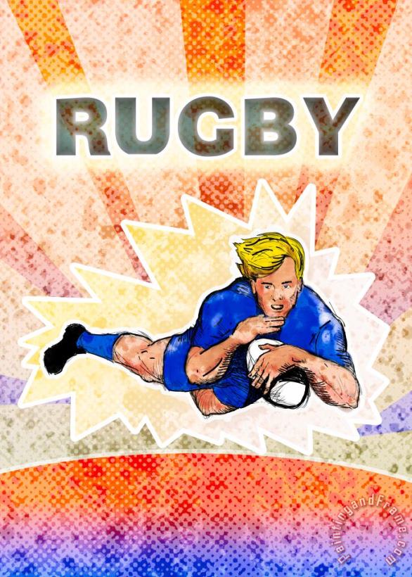 Rugby player diving to score a try painting - Collection 10 Rugby player diving to score a try Art Print