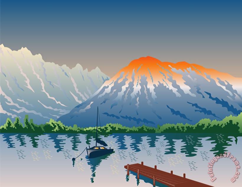 Collection 10 Sailboat Jetty Mountains Retro Art Painting