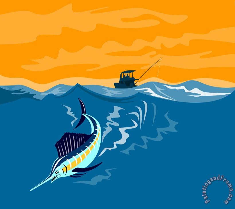 Collection 10 Sailfish Fish Jumping Retro Art Print