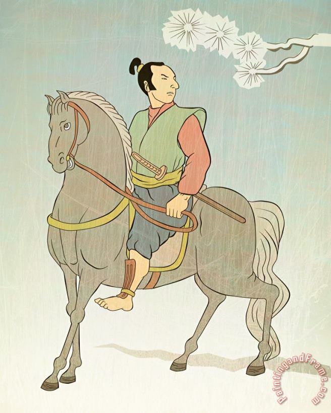 Samurai warrior riding horse painting - Collection 10 Samurai warrior riding horse Art Print