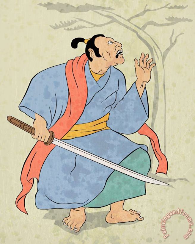 Samurai warrior with katana sword fighting stance painting - Collection 10 Samurai warrior with katana sword fighting stance Art Print