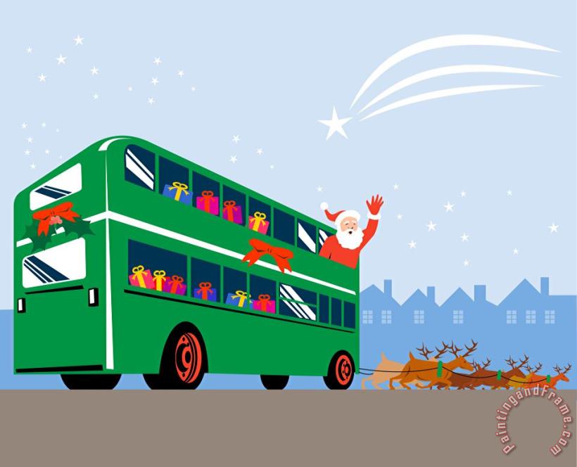 Santa Claus Double Decker Bus painting - Collection 10 Santa Claus Double Decker Bus Art Print