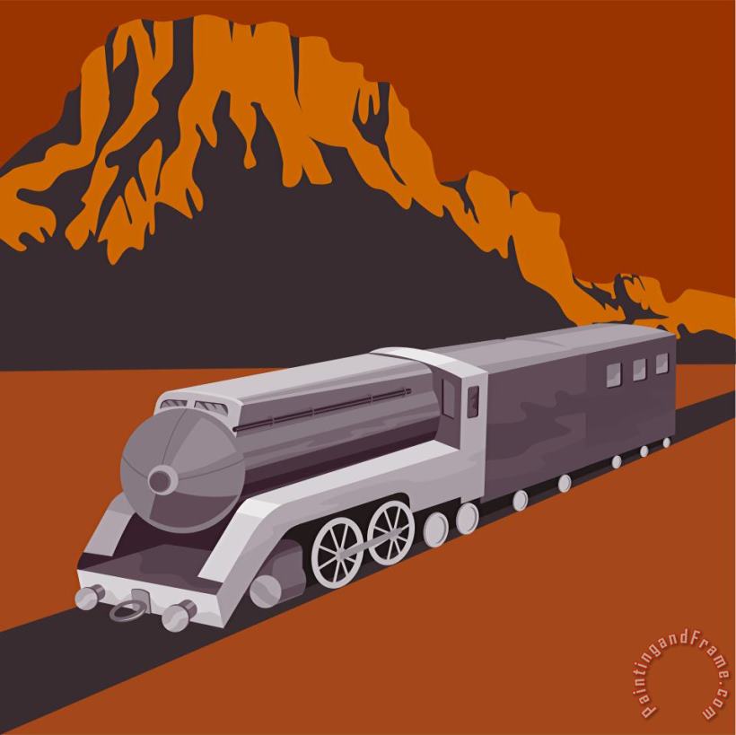 Steam Train Locomotive Retro painting - Collection 10 Steam Train Locomotive Retro Art Print