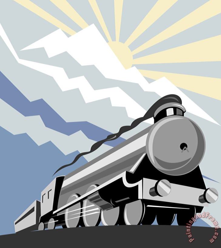 Steam train mountain painting - Collection 10 Steam train mountain Art Print