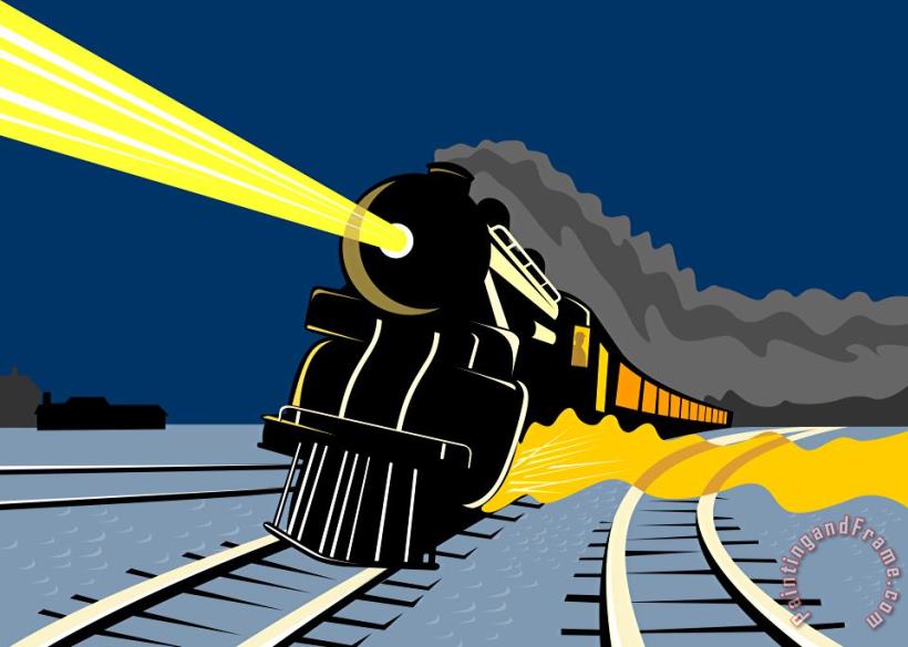 Steam Train Night painting - Collection 10 Steam Train Night Art Print