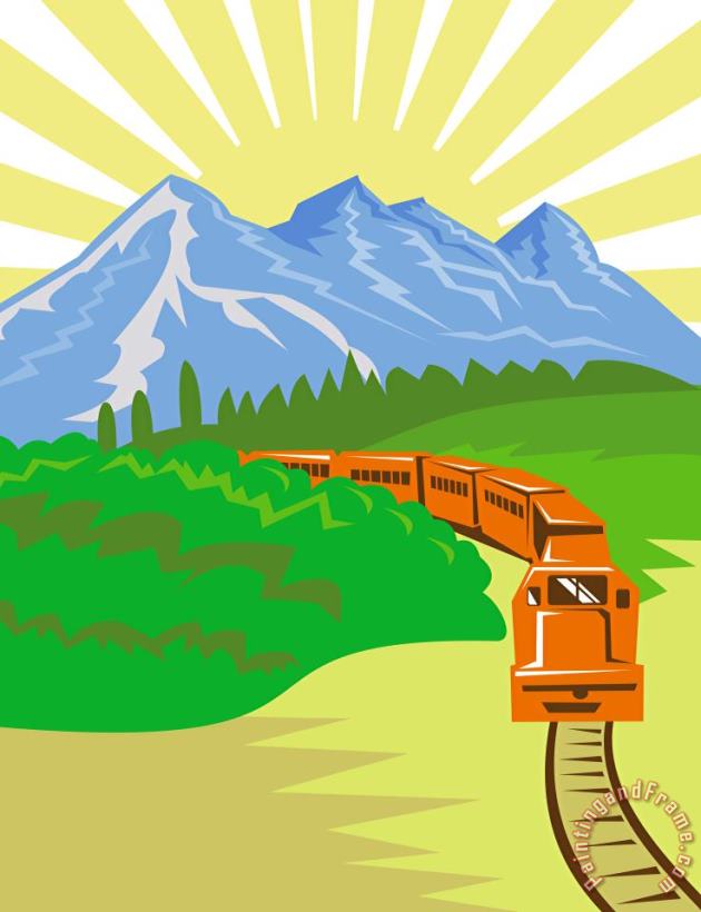 Train and Mountains painting - Collection 10 Train and Mountains Art Print