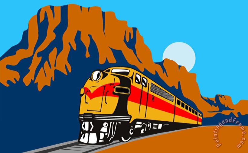 Train traveling with canyon painting - Collection 10 Train traveling with canyon Art Print