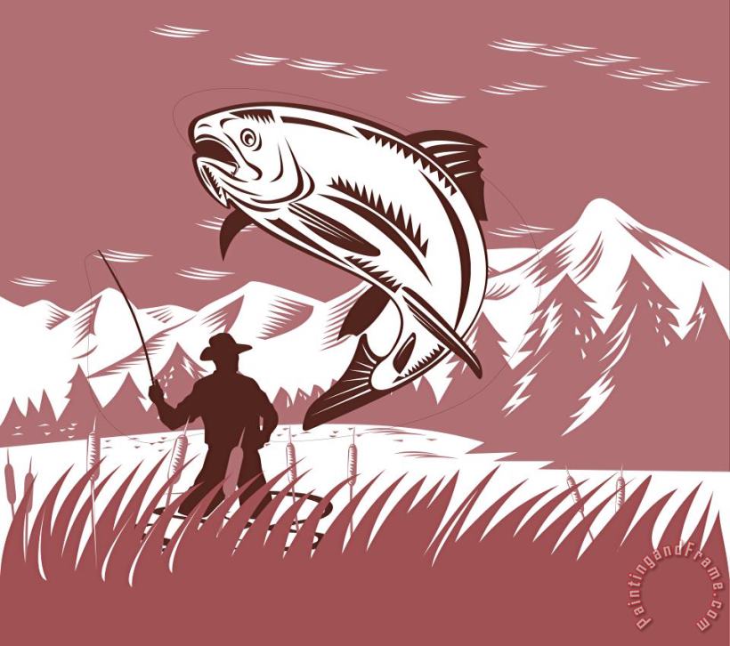 Collection 10 Trout jumping fisherman Art Print