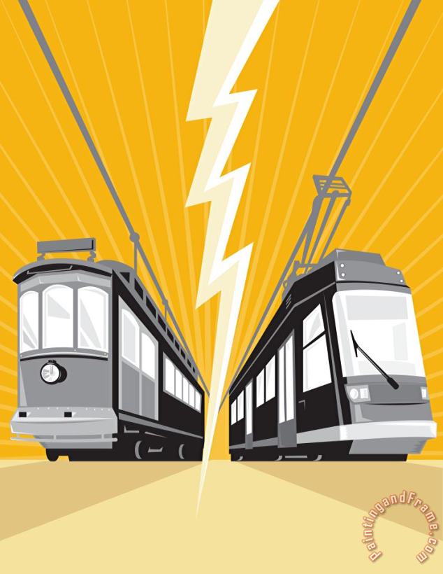Collection 10 Vintage and Modern Streetcar Tram Train Art Print