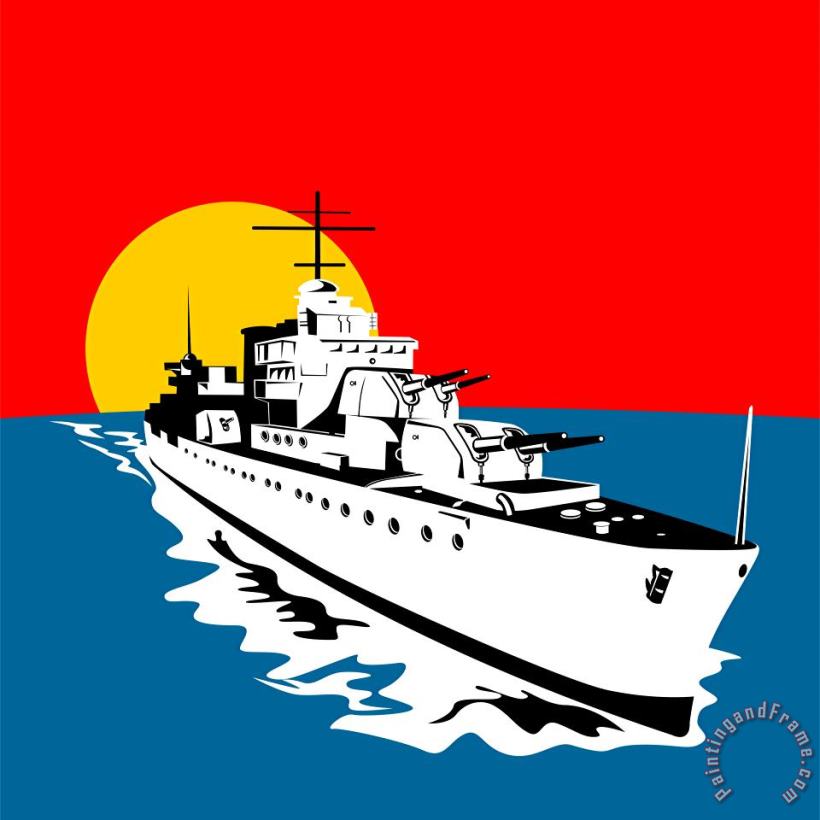 World War Two Battleship Warship Cruiser Retro painting - Collection 10 World War Two Battleship Warship Cruiser Retro Art Print