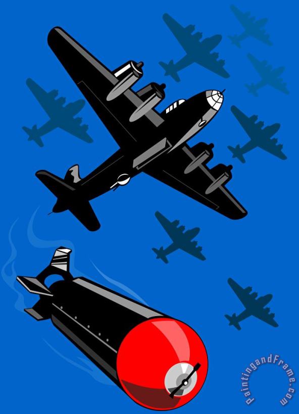 Collection 10 World War Two Bomber Airplanes Drop Bomb Retro Art Painting