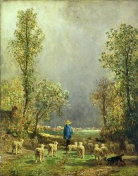 Constant-Emile Troyon - Sheep watching a Storm painting