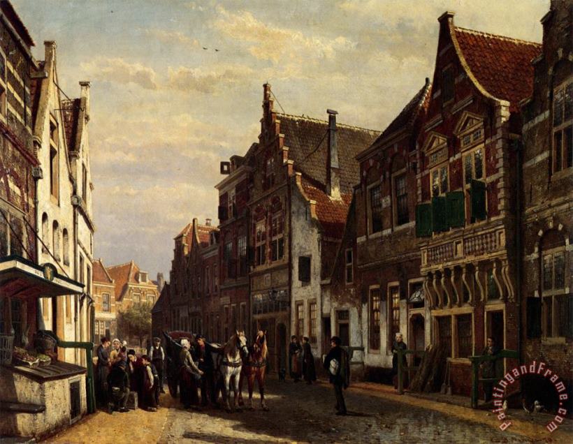 De Wijdstraat Te Oudewater Bij Zomer painting - Cornelis Springer De Wijdstraat Te Oudewater Bij Zomer Art Print