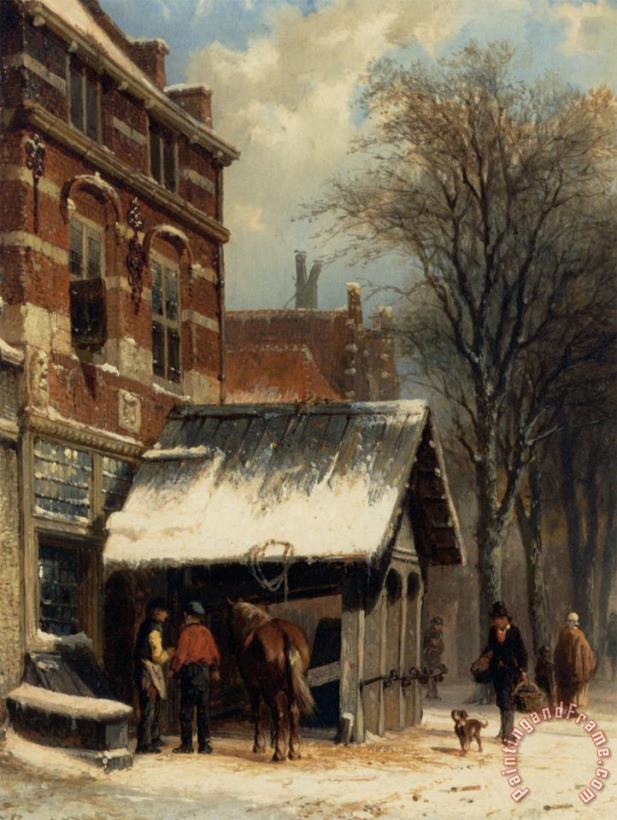 The Smithy of Culemborg in The Winter painting - Cornelis Springer The Smithy of Culemborg in The Winter Art Print