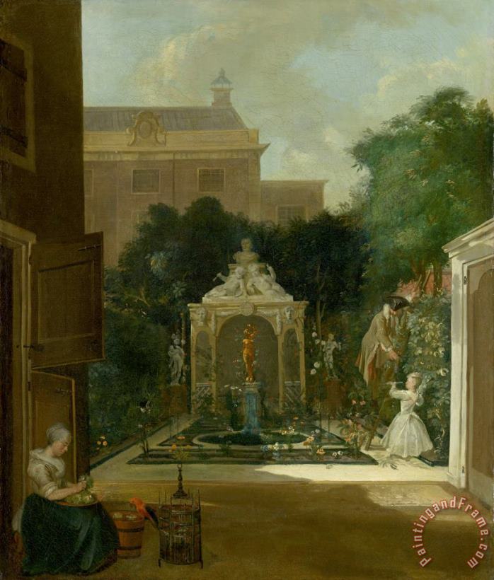 Cornelis Troost An Amsterdam Canal House Garden Art Painting