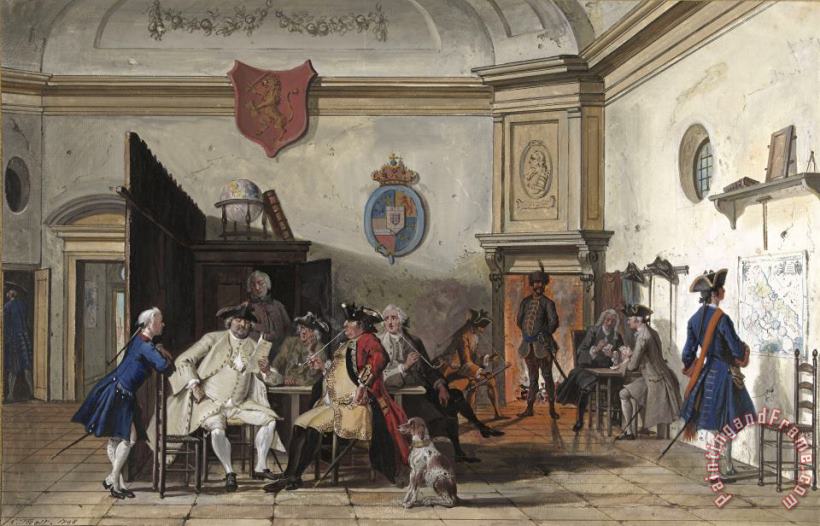 Cornelis Troost Wachtlokaal Met Lezende, Rokende En Kaartspelende Officieren Art Print