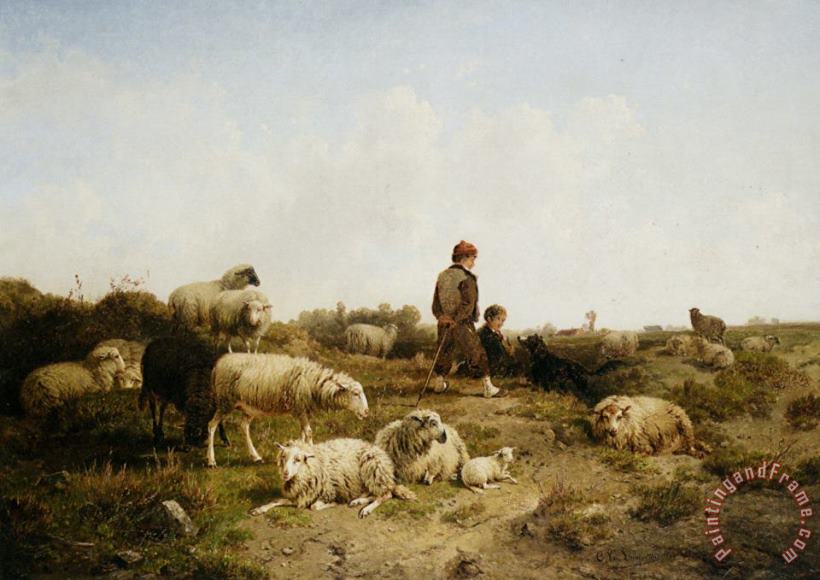 Shepherd Boys with Their Flock painting - Cornelis Van Leemputten Shepherd Boys with Their Flock Art Print