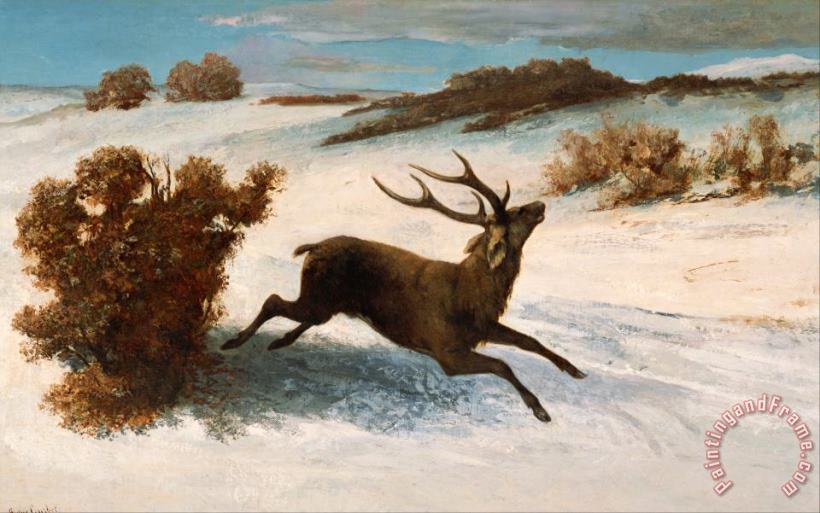 Courbet, Gustave Deer Running in The Snow Art Print