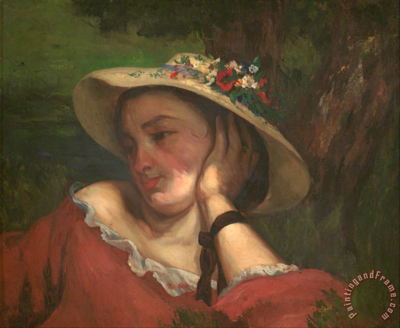 Courbet, Gustave Young Ladies on The Bank of The Seine - Fragment of a Painting (woman with Flowers on Her Hat) Art Painting