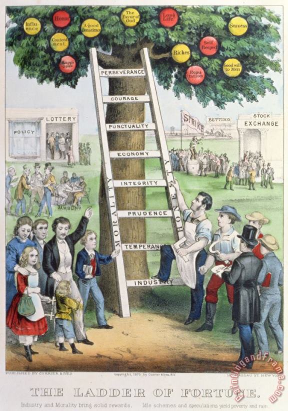 The Ladder of Fortune painting - Currier and Ives The Ladder of Fortune Art Print