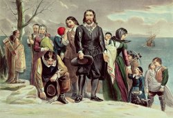 Currier and Ives - The Landing of the Pilgrims at Plymouth painting