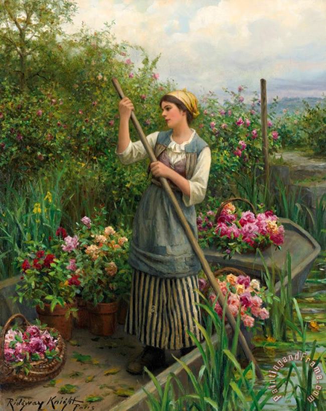 Gathering Flowers Along The River painting - Daniel Ridgway Knight Gathering Flowers Along The River Art Print