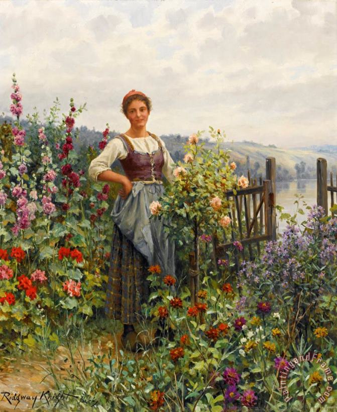 Daniel Ridgway Knight Tending The Flowers Art Painting