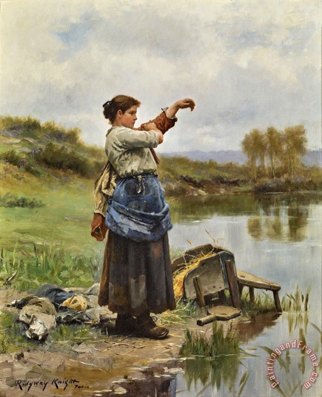 Daniel Ridgway Knight Young Laundress (jeune Fille Mettant Caraco), Ca. 1889 Art Painting