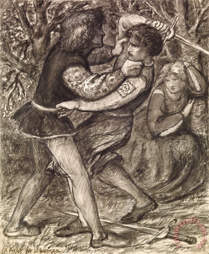 Dante Gabriel Rossetti A Fight for a Woman Art Painting