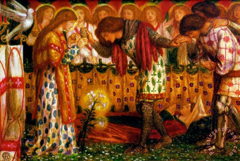 How Sir Galahad, Sir Bors And Sir Percival Were Fed with The Sanc Grael; But Sir Percival's Sister Died by The Way painting - Dante Gabriel Rossetti How Sir Galahad, Sir Bors And Sir Percival Were Fed with The Sanc Grael; But Sir Percival's Sister Died by The Way Art Print