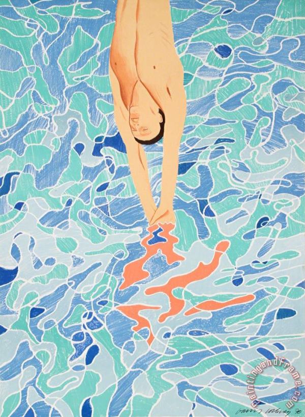 Olympische Spiele Muenchen 1972 (diver), 1972 painting - David Hockney Olympische Spiele Muenchen 1972 (diver), 1972 Art Print
