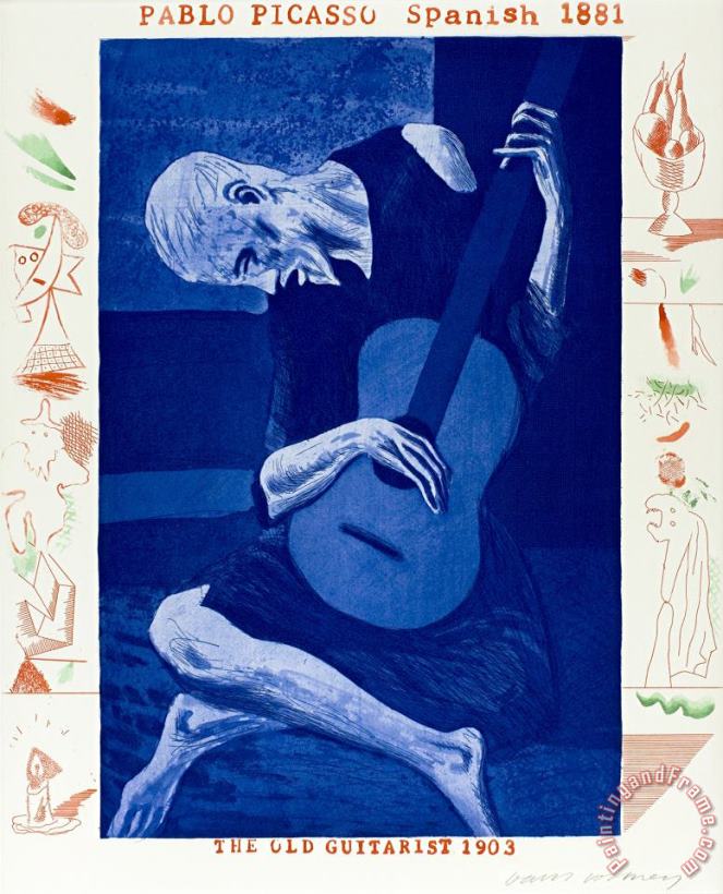The Old Guitarist, from The Blue Guitar, 1976 painting - David Hockney The Old Guitarist, from The Blue Guitar, 1976 Art Print